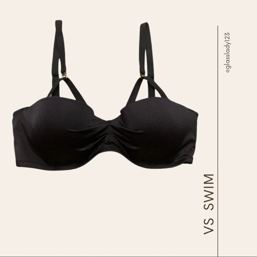 BLACK VICTORIAS SECRET SWIM TOP WITH GOLD ACCENTS SIZE 34C